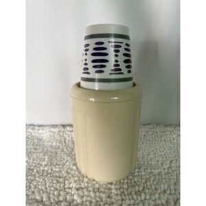 Vintage Plastic Bathroom Cup Dispenser Fluted Cream Almond with Paper Cups